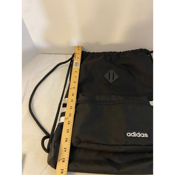 Adidas cinch sack bag tote sak zipper pockets black white19x14" Trefoil rn#09288 - Picture 4 of 4